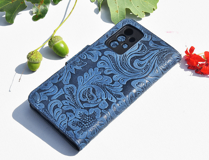 Damen Leder Handyhülle für Samsung Galaxy A20e - Damascena Blue