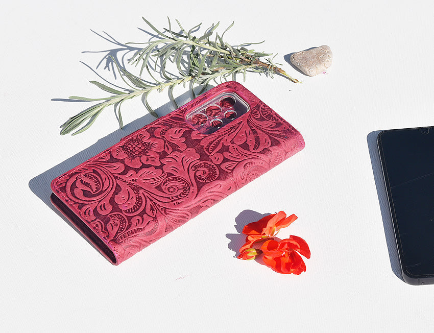 Damen Leder Handyhülle für Xiaomi Redmi Note 13 Pro - Damascena Rose