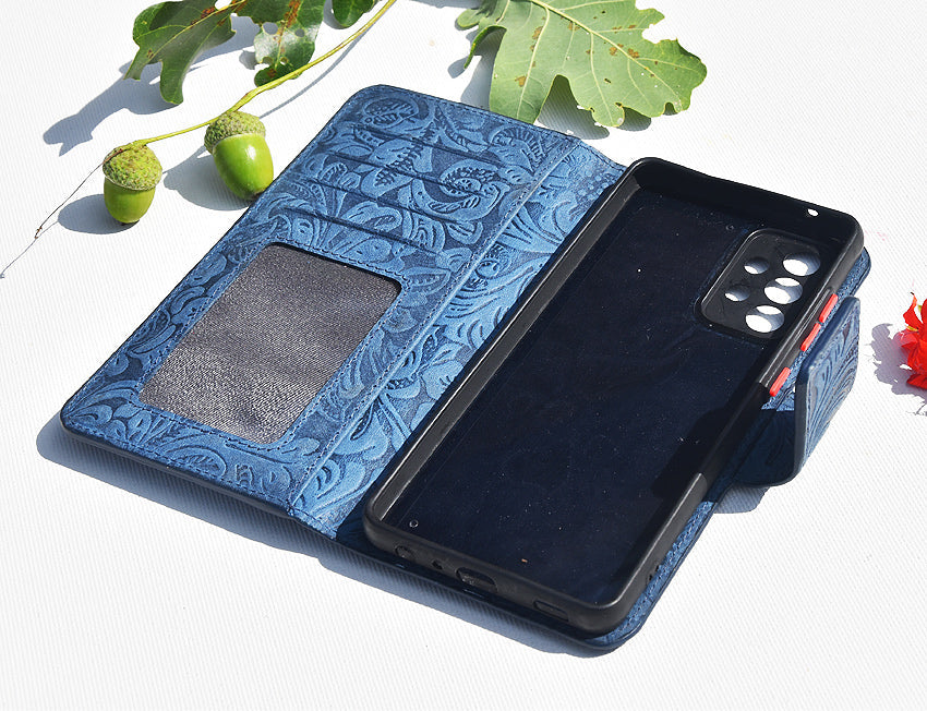 Damen Leder Handyhülle für Xiaomi Redmi Note 7 - Damascena Blue