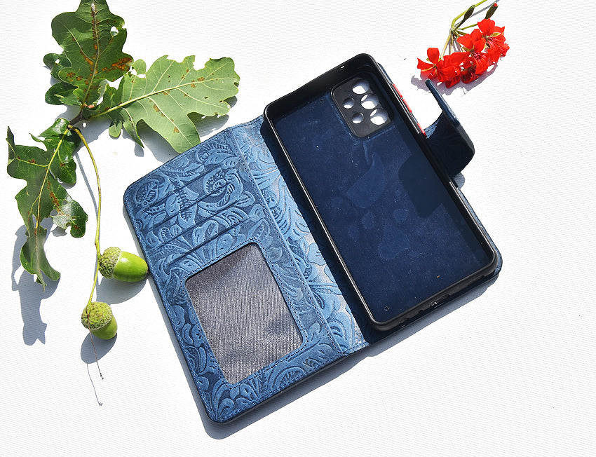 Damen Leder Handyhülle für Xiaomi Redmi 10 - Damascena Blue