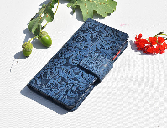 Damen Leder Handyhülle für Samsung Galaxy S24 FE S721B - Damascena Blue
