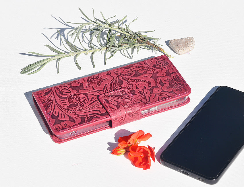 Damen Leder Handyhülle für Xiaomi Redmi 9 - Damascena Rose