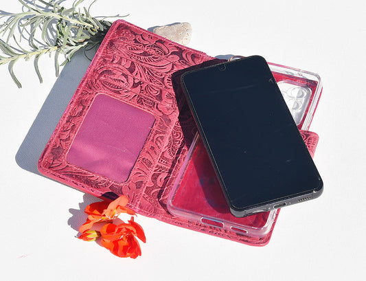 Damen Leder Handyhülle für iPhone 12 Pro max - Damascena Rose